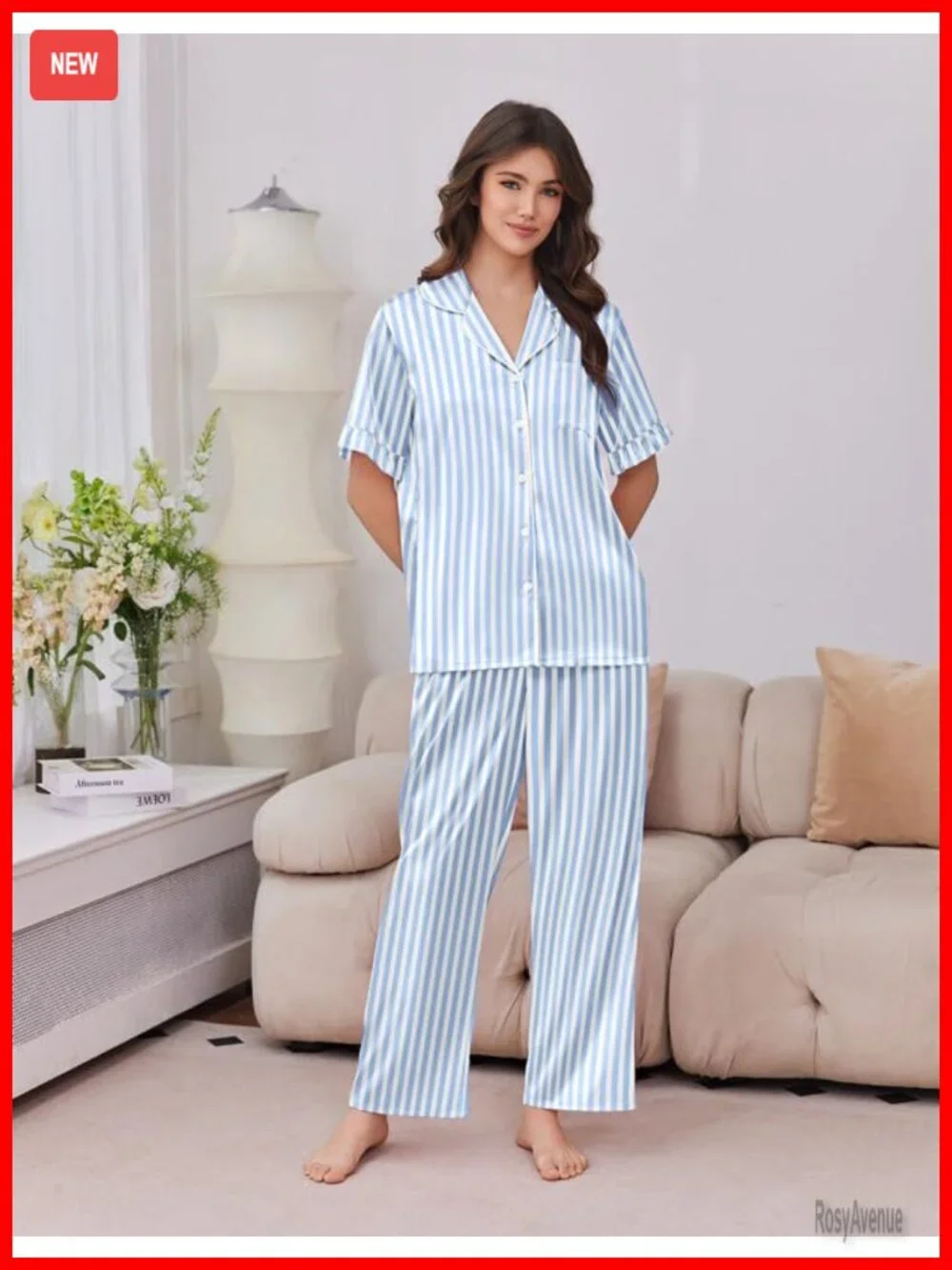 Silk Satin Pajama Set - 2 Piece Button Up Sleepwear with Pockets